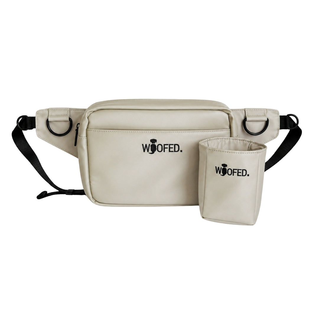Gassitasche zum Umhängen und als Bauchtasche in Beige mit gratis Leckerlibeutel