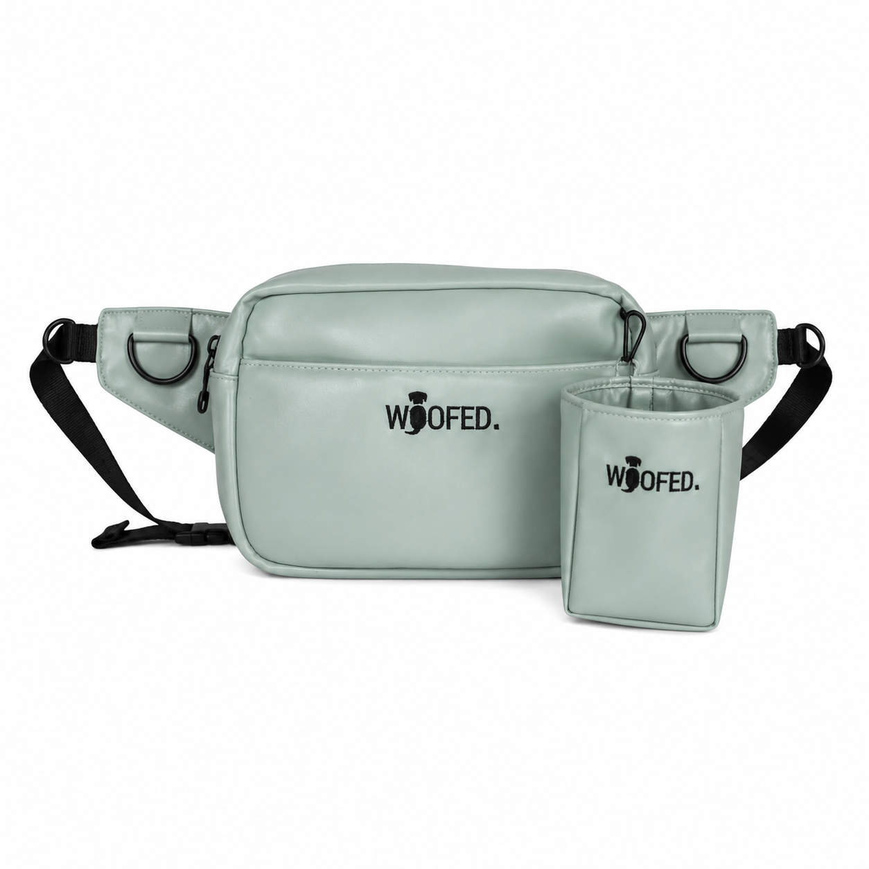 Salbeigrüne Gassitasche für Hundehalter mit zusätzlichem Leckerlibeutel als Bauchtasche und Cross Body tragbar