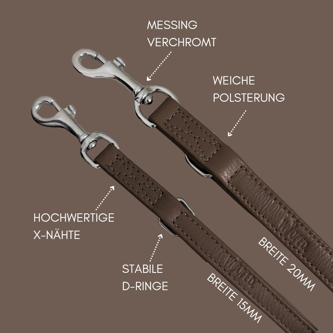 Hochwertige Leder Hundeleine in Dunkelbraun - Details