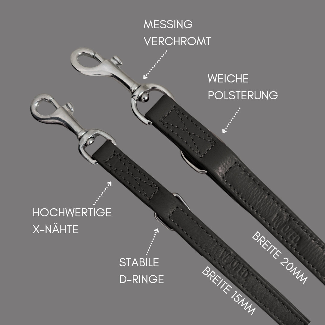 Weiche Lederleine für Hunde in schwarz Details
