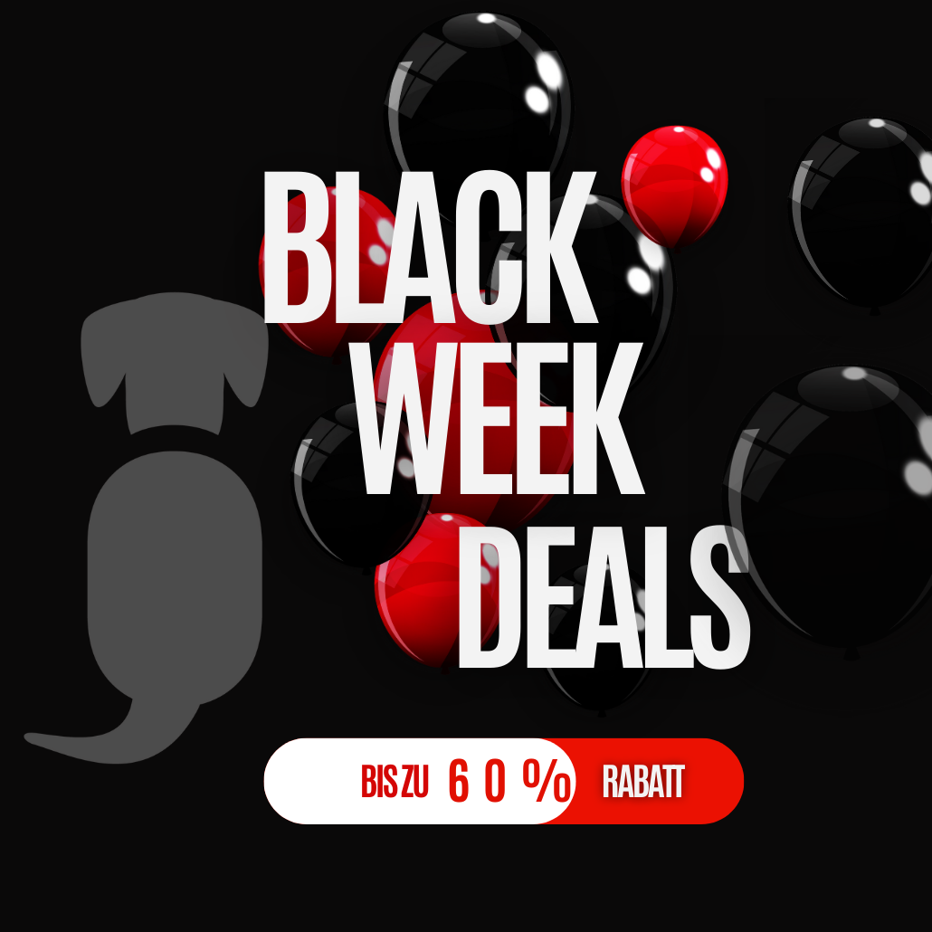 WOOFED Black Week Deals - Black Friday Angebote - bis zu 60% Rabatt Halsbänder, Leinen, Leckerlibeutel, Gassitaschen, Hundespielzeug, Bekleidung für Hundemenschen uvm.