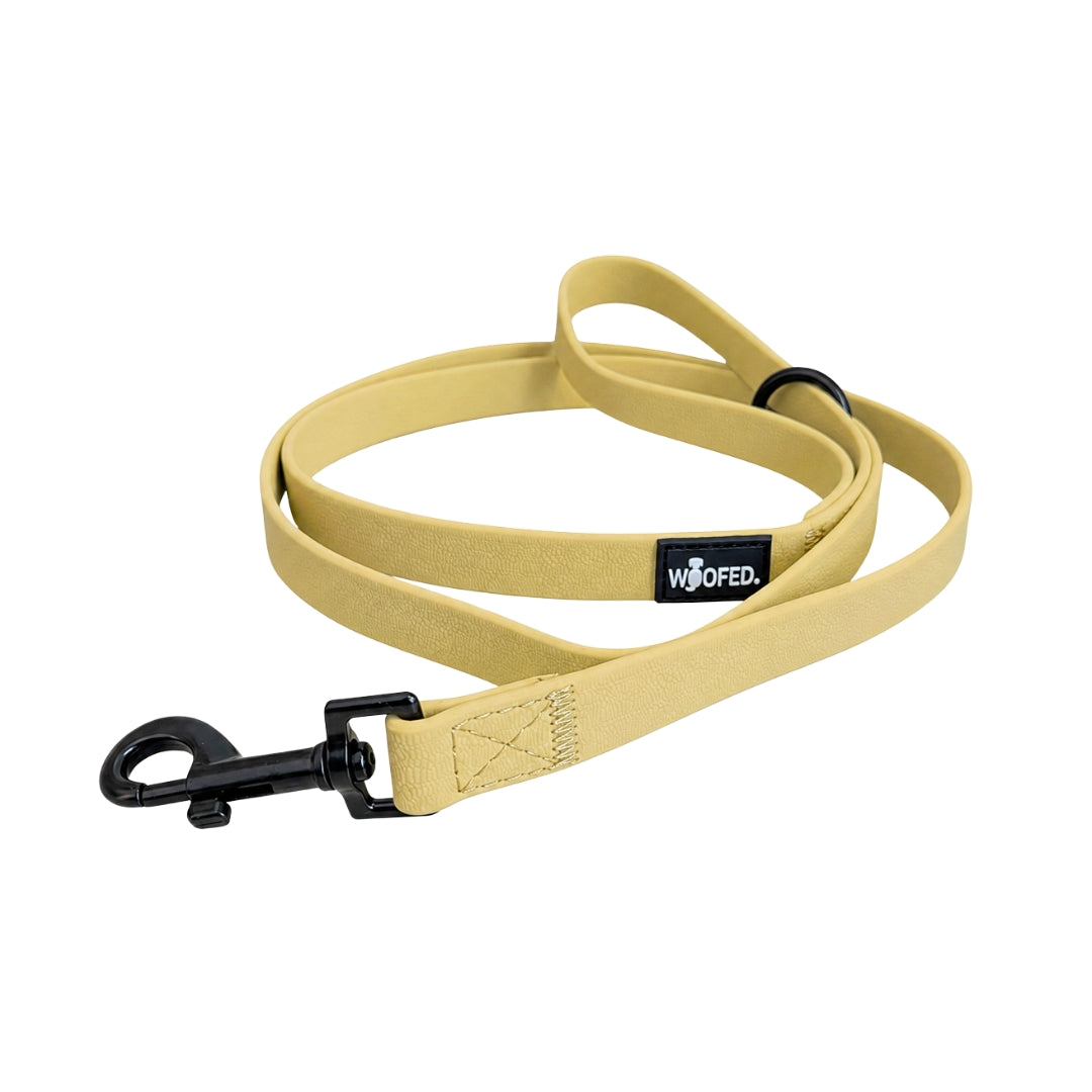 Hundeleine mit Bolzenkarabiner in Pastellgelb mit Handschlaufe und Ring
