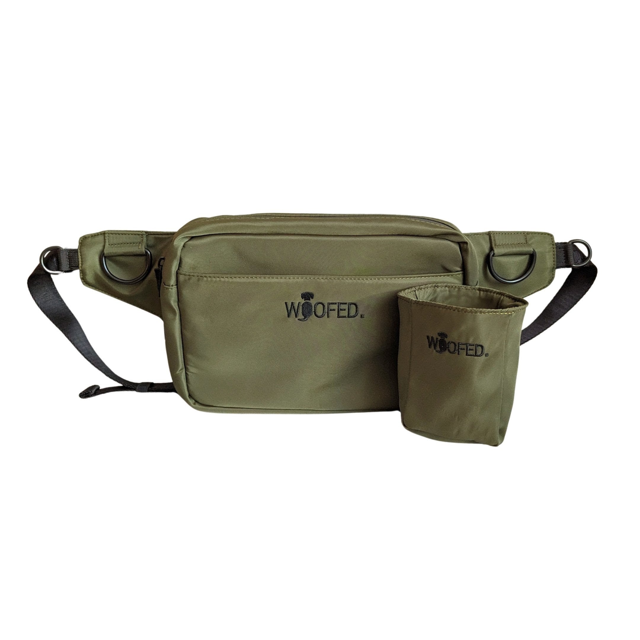 multifunktionale Gassitasche mit gratis Leckerlibeutel in Oliv als Bauchtasche und Schultertasche tragbar