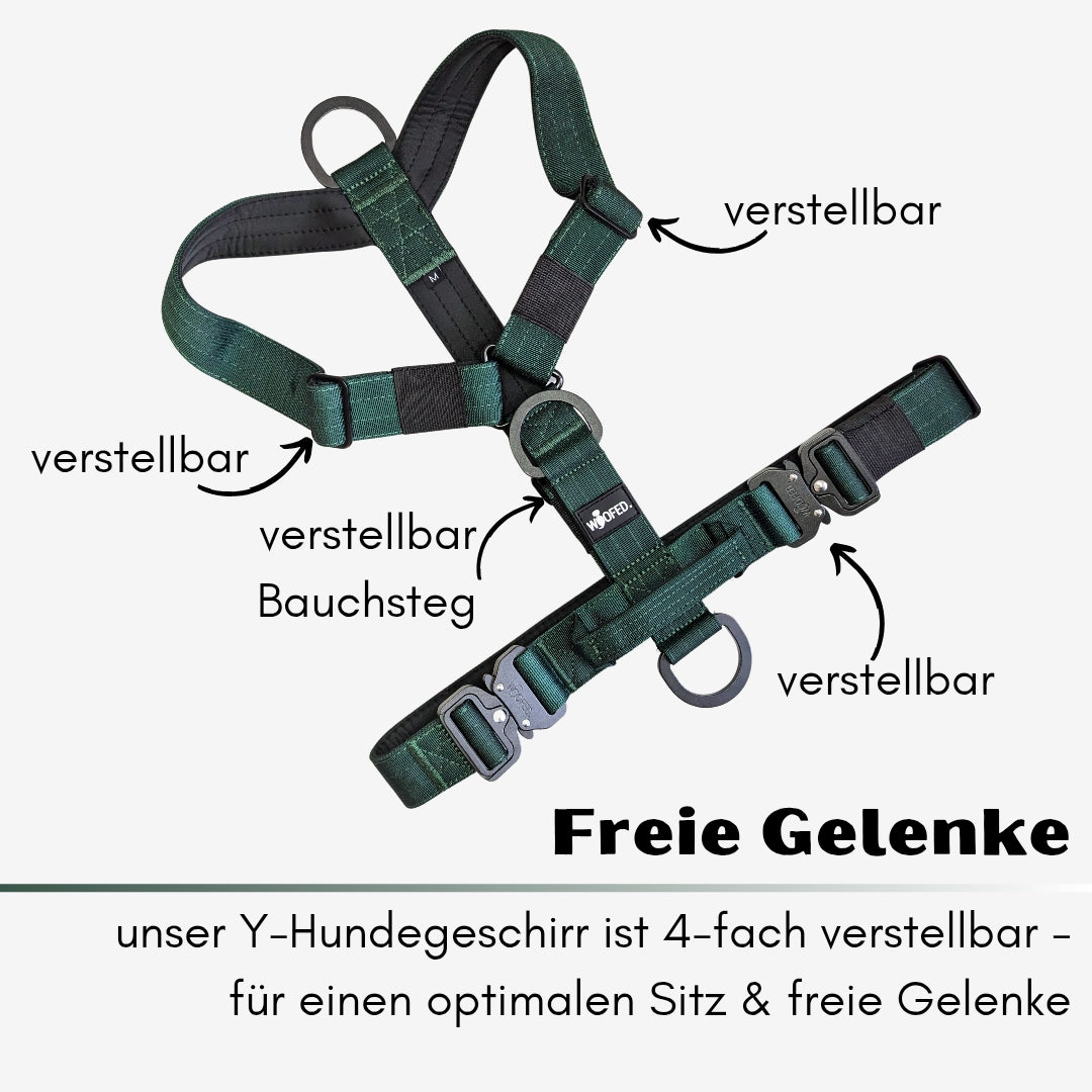 Y-Hundegeschirr 4fach-verstellbar mit Griff und Sicherheitsschnallen Dark Green - ultraleicht