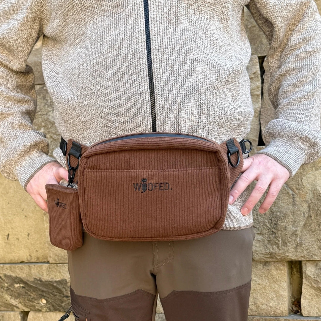 Multifunktionale Cord Gassitasche - 2 in 1 Bauchtasche & Schultertasche Braun