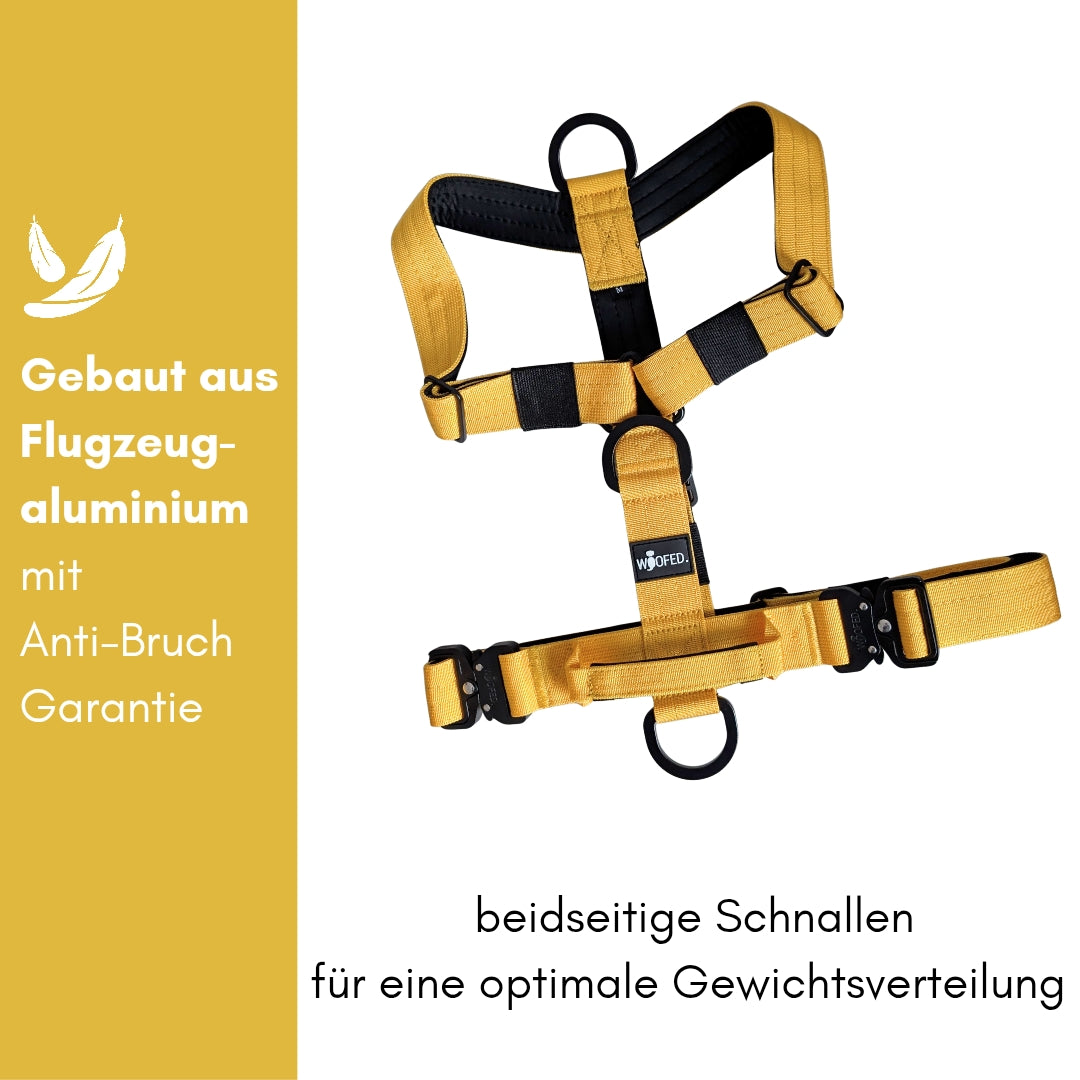 Y-Hundegeschirr 4fach-verstellbar mit Griff und Sicherheitsschnallen Sunset Yellow - ultraleicht