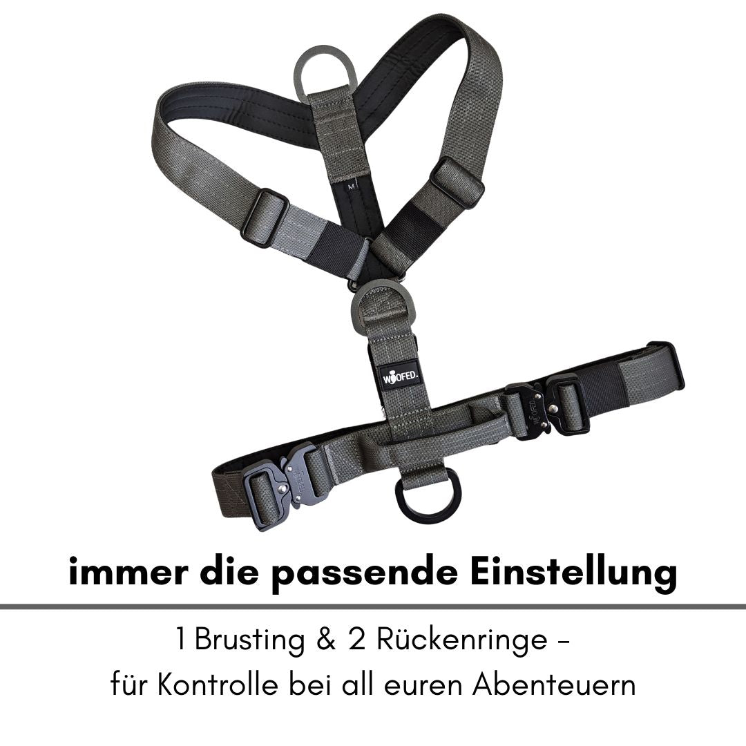 Y-Hundegeschirr 4fach-verstellbar mit Griff und Sicherheitsschnallen Anthracite - ultraleicht