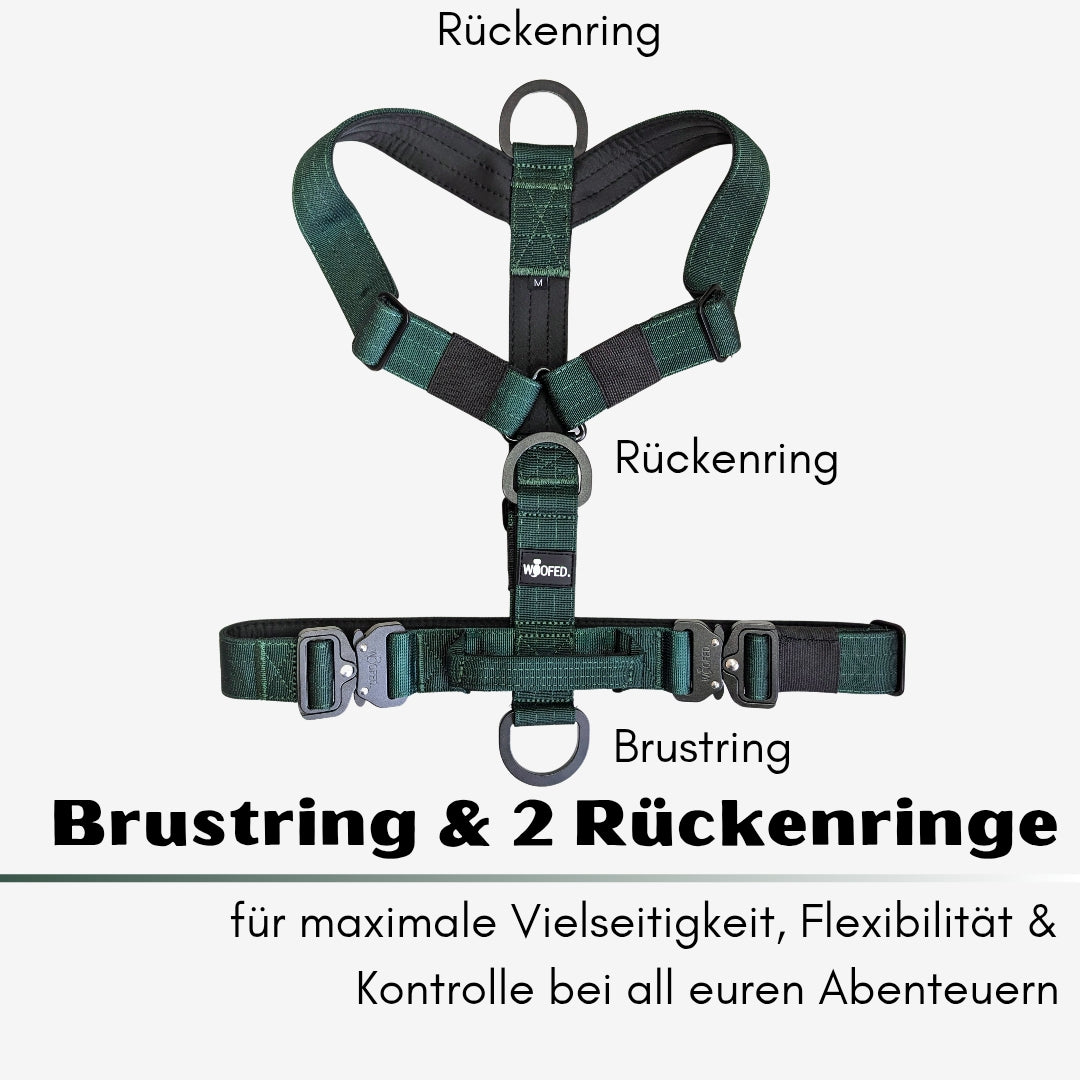 Y-Hundegeschirr 4fach-verstellbar mit Griff und Sicherheitsschnallen Dark Green - ultraleicht