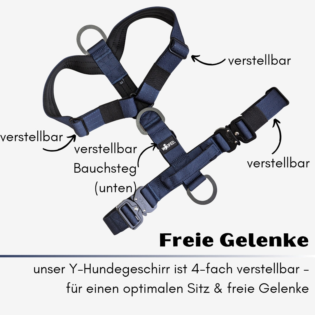 Y-Hundegeschirr 4fach-verstellbar mit Griff und Sicherheitsschnallen Midnight Blue - ultraleicht