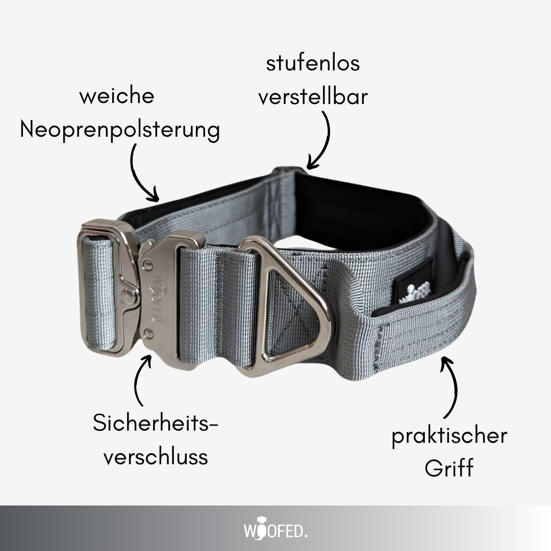 taktisches Nylon Halsband Silver Grey