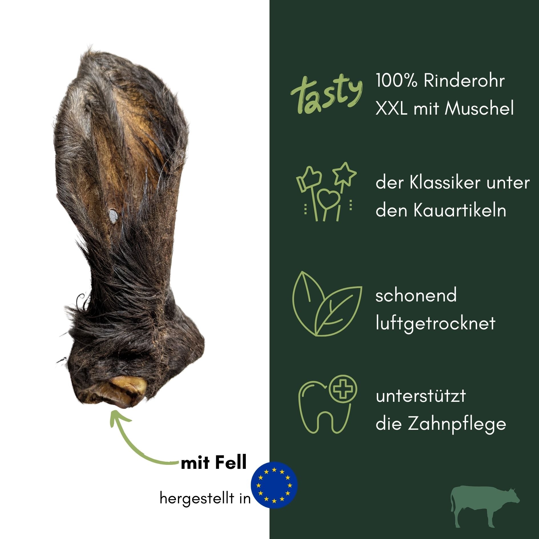 Rinderohr XXL mit Muschel & Fell