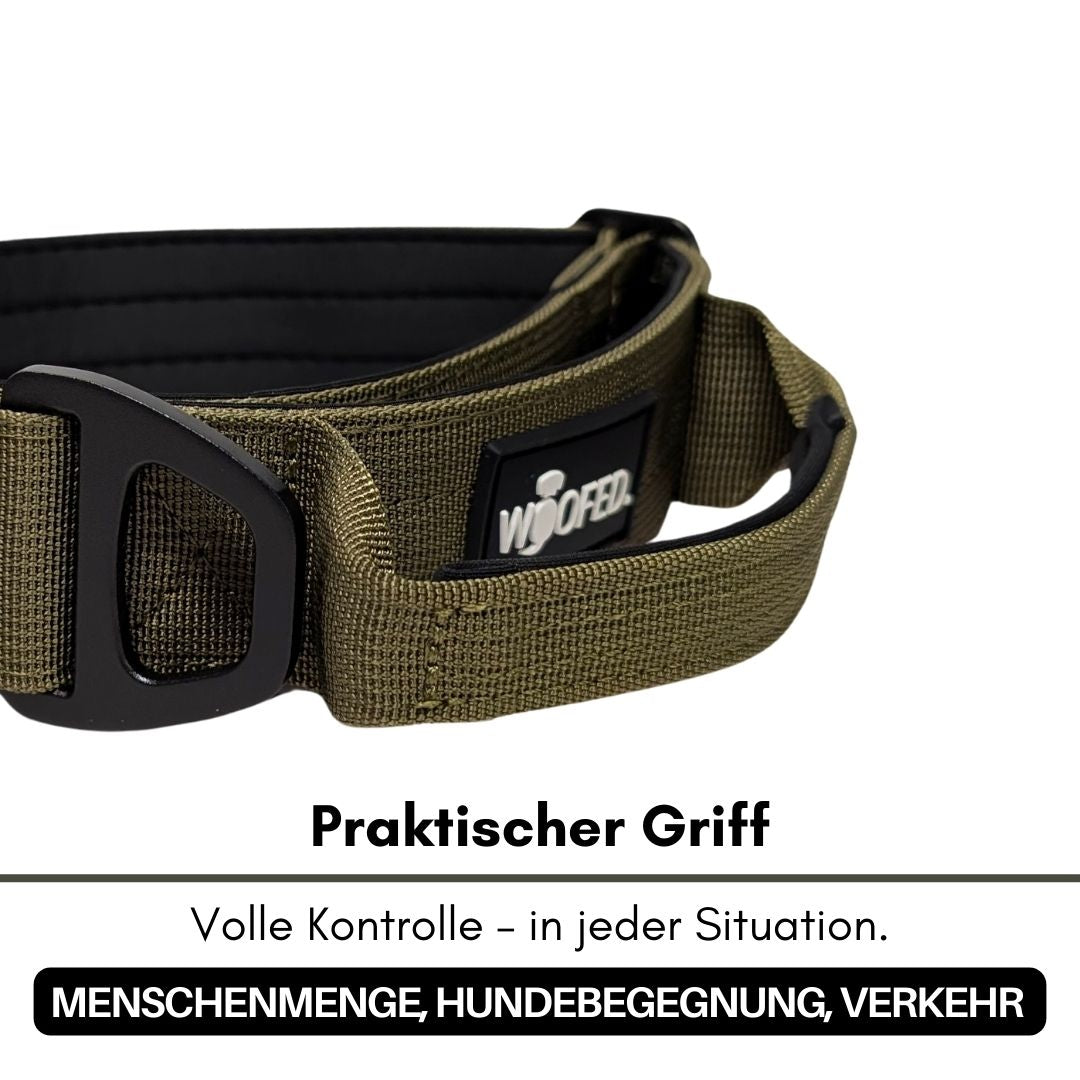 taktisches Nylon Halsband mit Griff Military Olive - ultraleicht