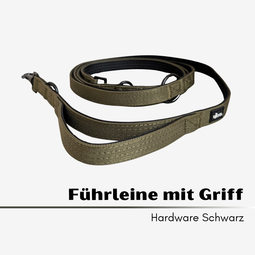 Nylon Classic Führleine Military Olive mit Kurzführgriff