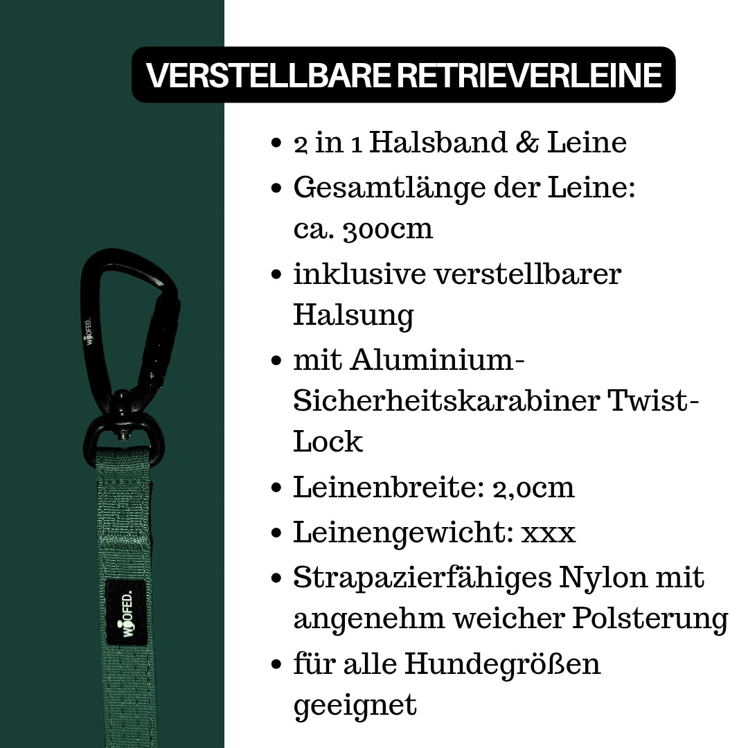 Nylon Retrieverleine verstellbar Dark Green