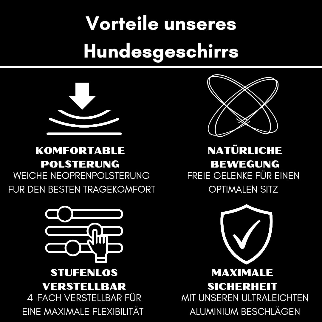 Y-Hundegeschirr 4fach-verstellbar mit Griff und Sicherheitsschnallen Deep Black - ultraleicht