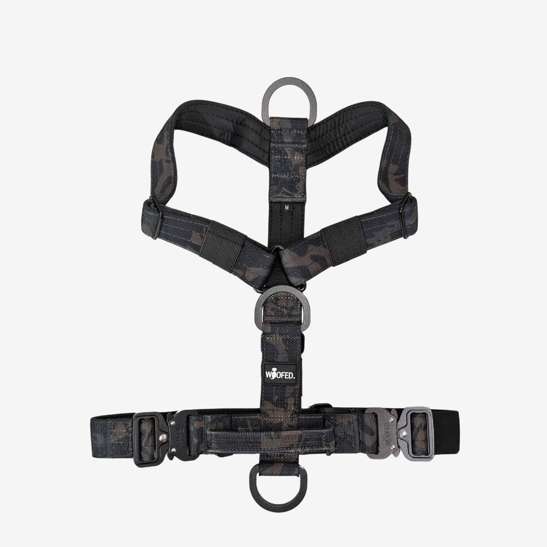 Y-Hundegeschirr 4fach-verstellbar mit Griff und Sicherheitsschnallen Black Camo - ultraleicht