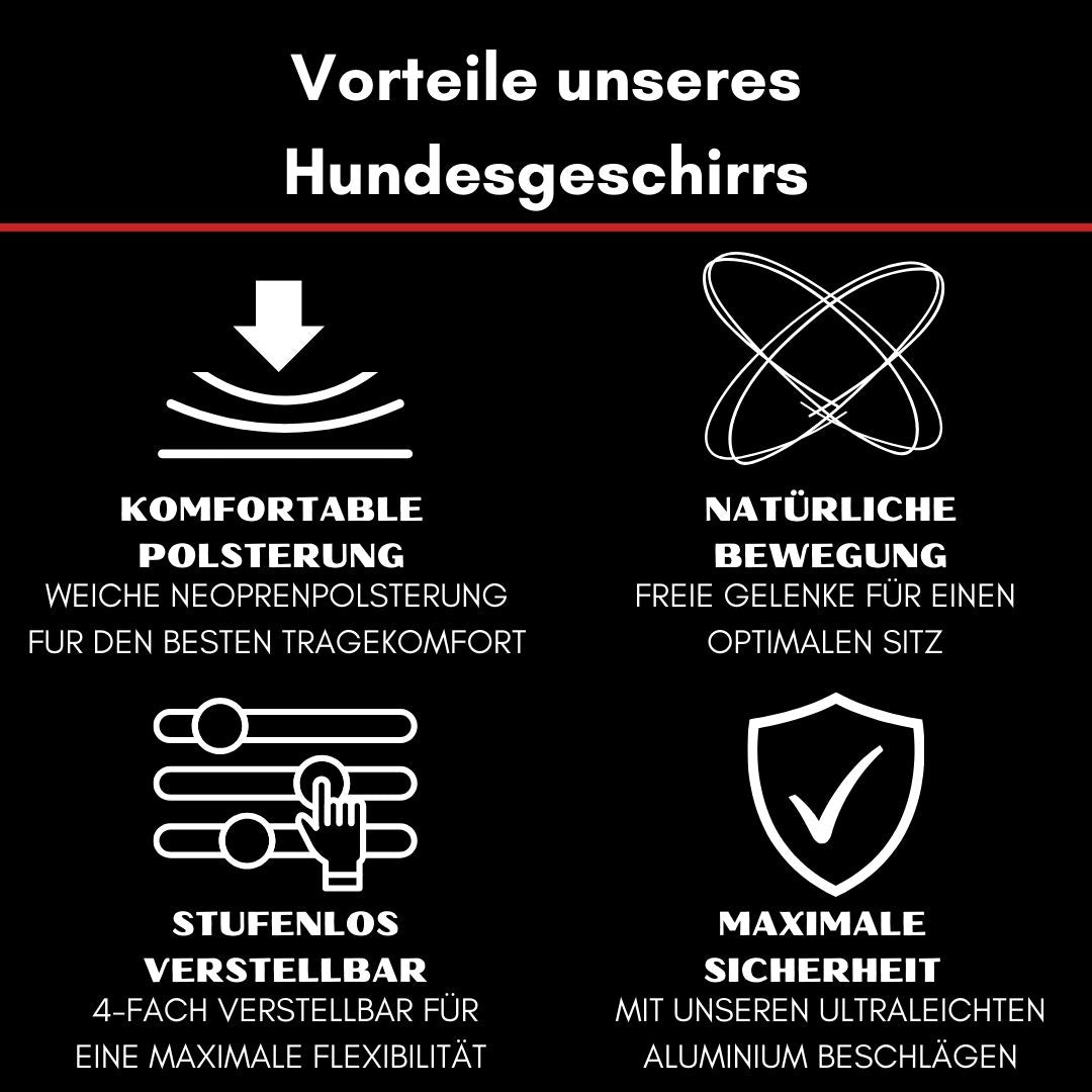 Y-Hundegeschirr 4fach-verstellbar mit Griff und Sicherheitsschnallen Rosso Red - ultraleicht