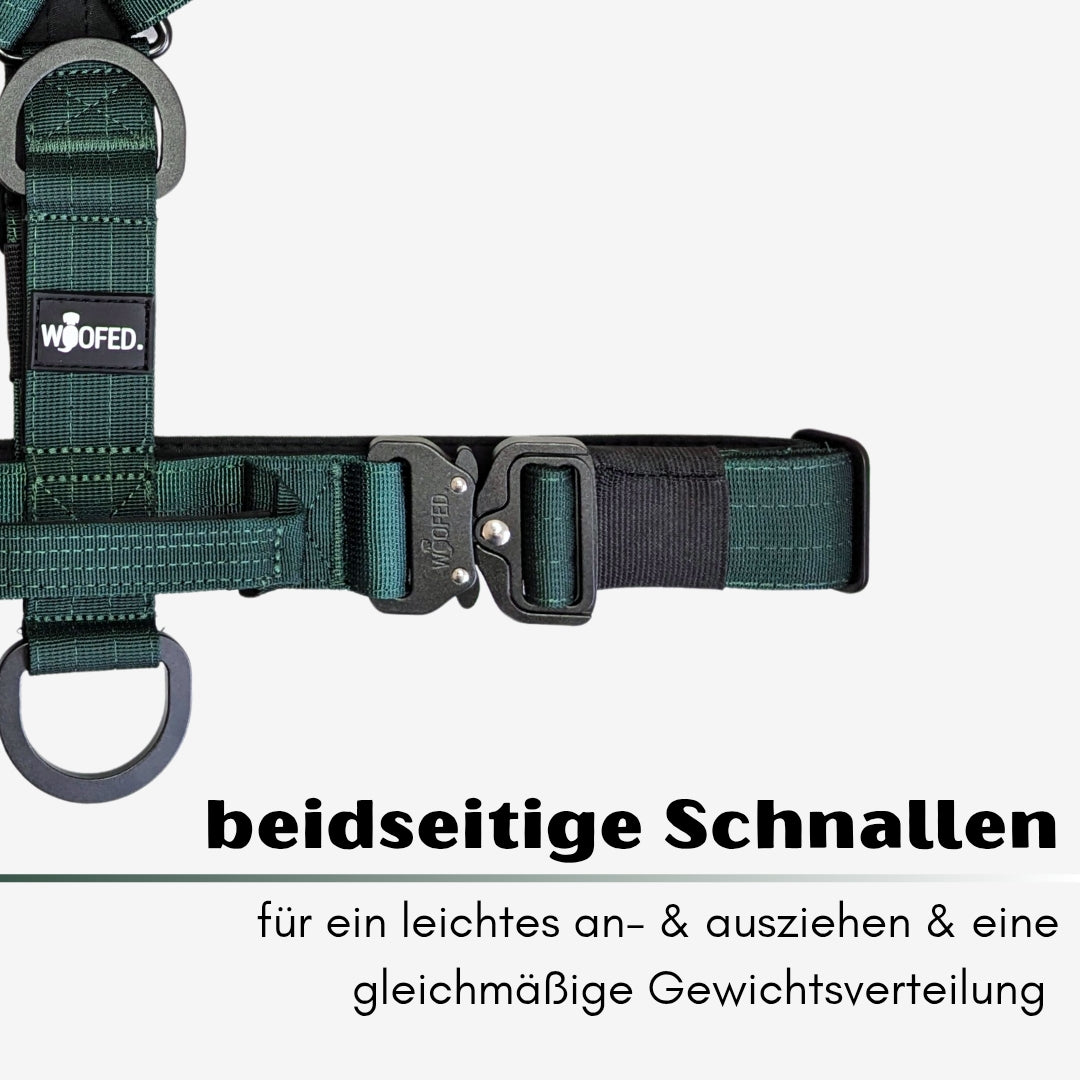 Y-Hundegeschirr 4fach-verstellbar mit Griff und Sicherheitsschnallen Dark Green - ultraleicht