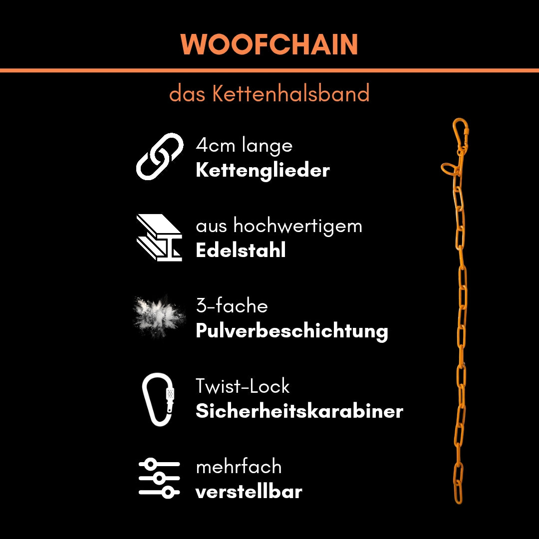 Woofchain Kettenhalsband aus Edelstahl Orange