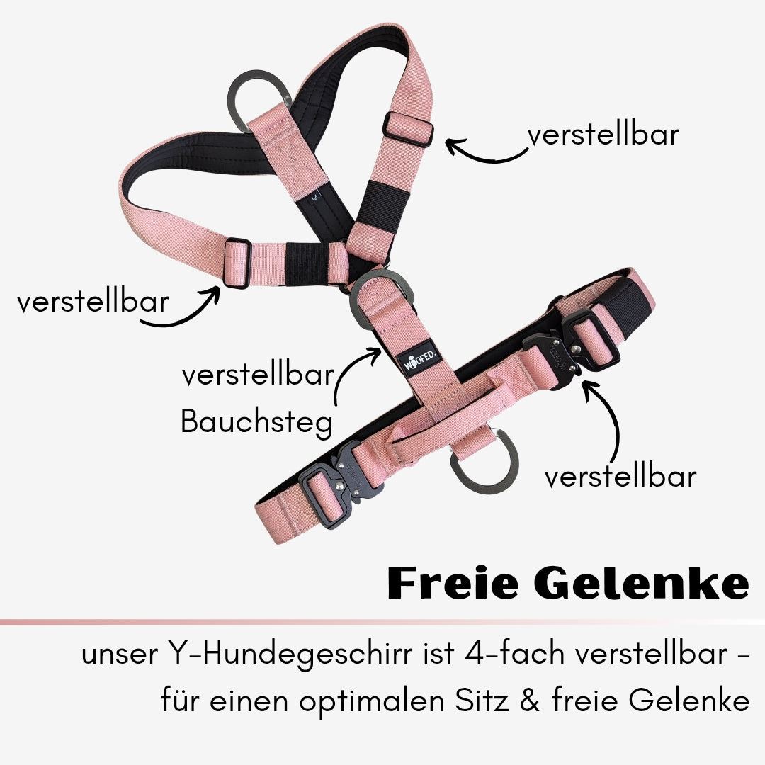 Y-Hundegeschirr 4fach-verstellbar mit Griff und Sicherheitsschnallen DUSTY ROSE - ultraleicht