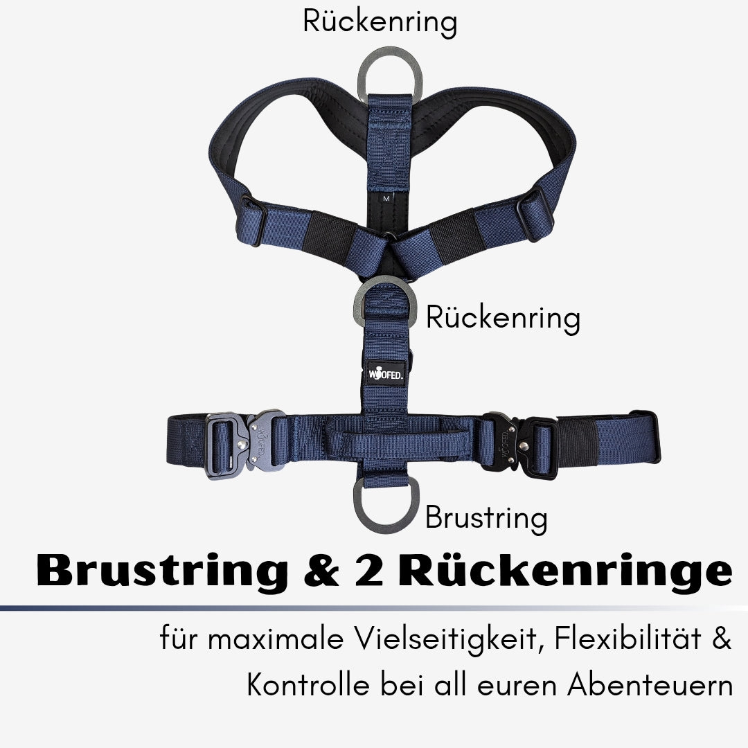 Y-Hundegeschirr 4fach-verstellbar mit Griff und Sicherheitsschnallen Midnight Blue - ultraleicht
