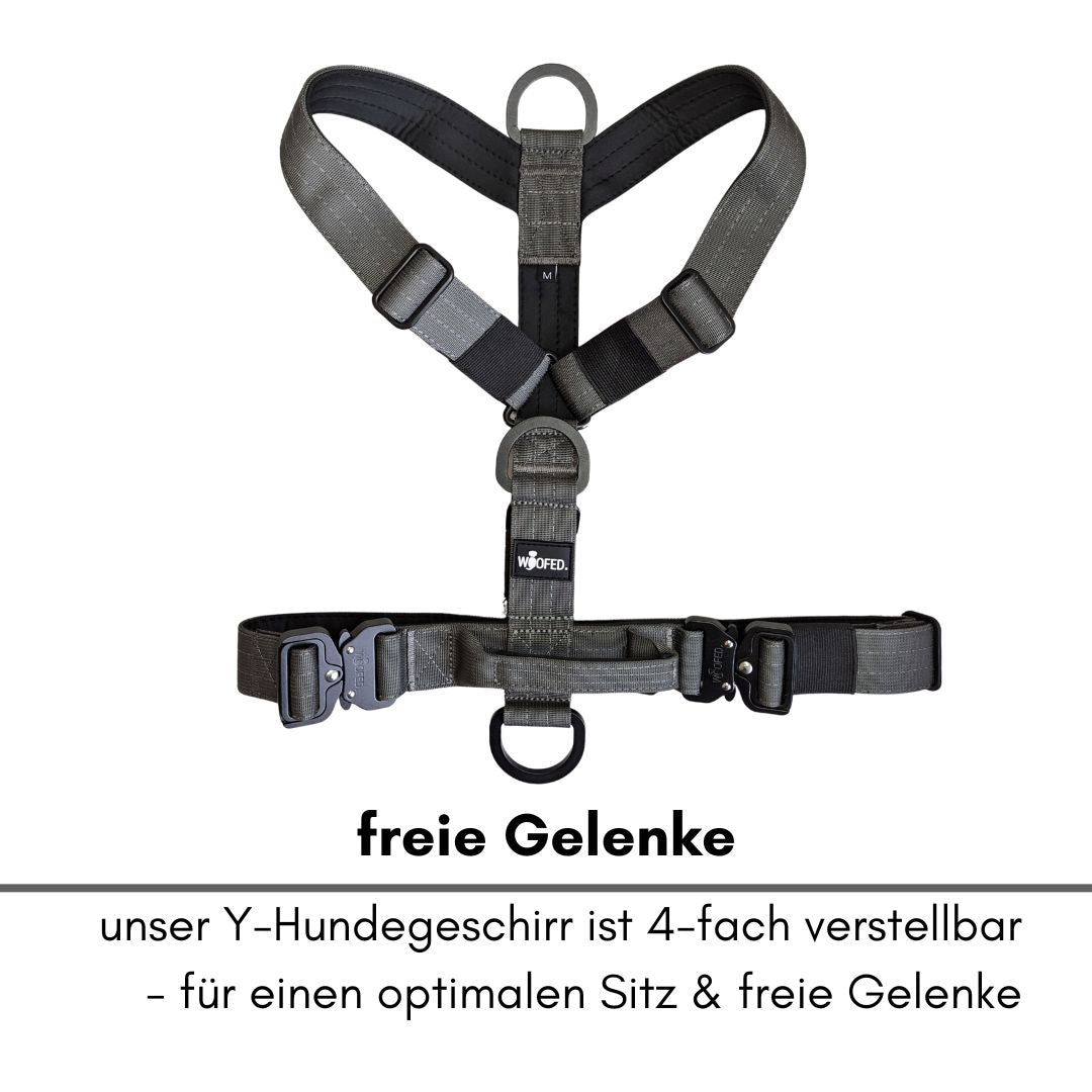 Y-Hundegeschirr 4fach-verstellbar mit Griff und Sicherheitsschnallen Anthracite - ultraleicht