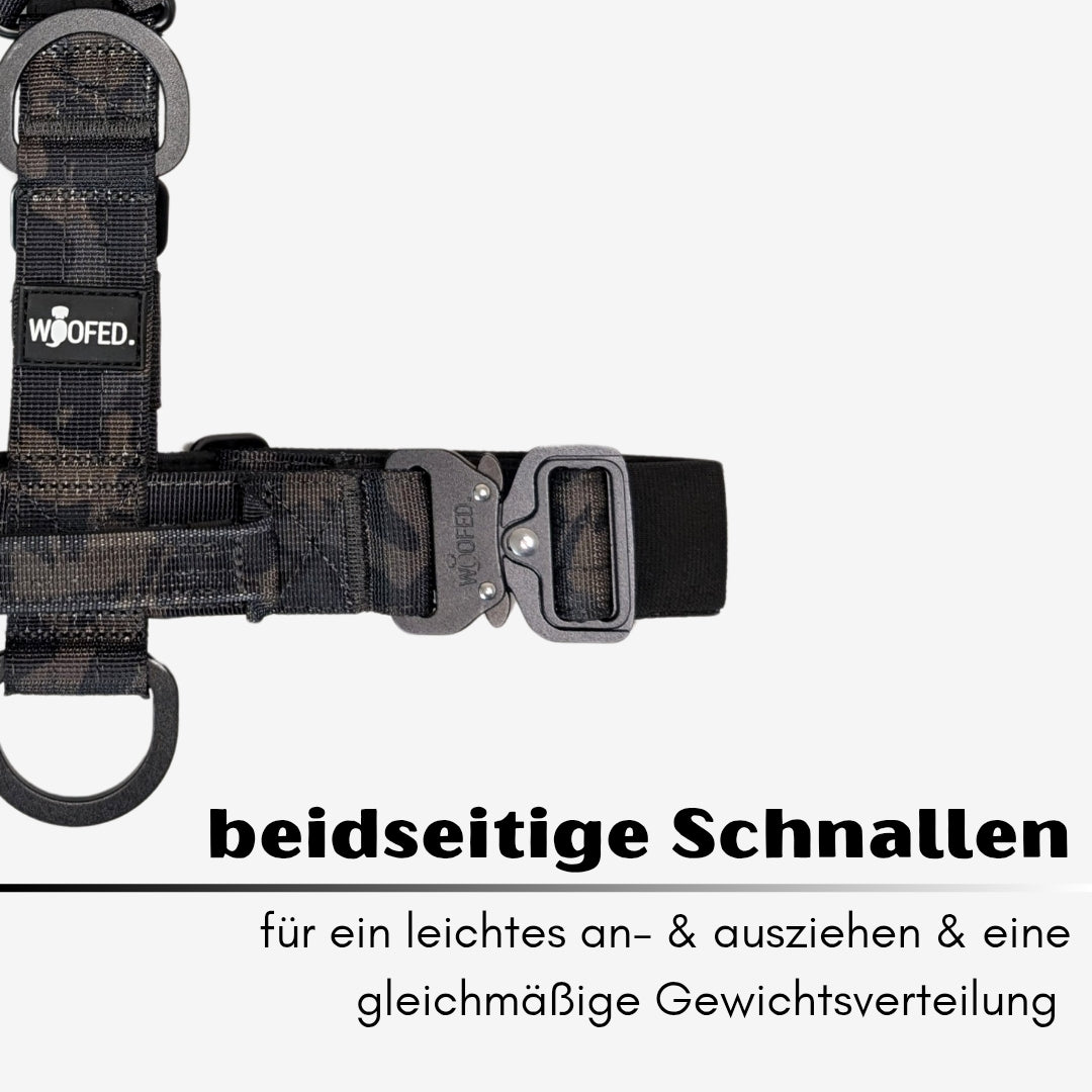 Y-Hundegeschirr 4fach-verstellbar mit Griff und Sicherheitsschnallen Black Camo - ultraleicht