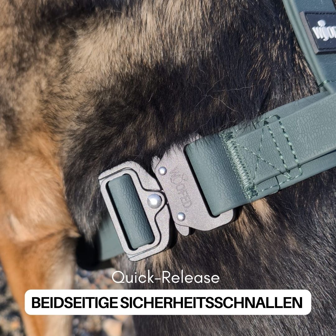 Y-Hundegeschirr WOOFLEX® 4fach-verstellbar mit Griff und Sicherheitsschnallen Hunting Green - wasserfest