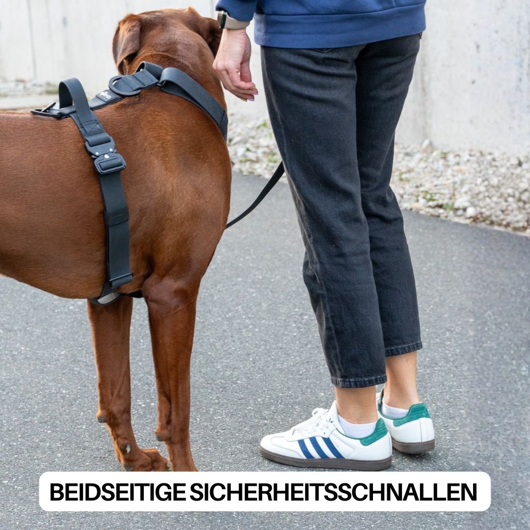 Y - Hundegeschirr WOOFLEX® 4fach - verstellbar mit Griff und Sicherheitsschnallen Phantom Black - wasserfest - WOOFED.