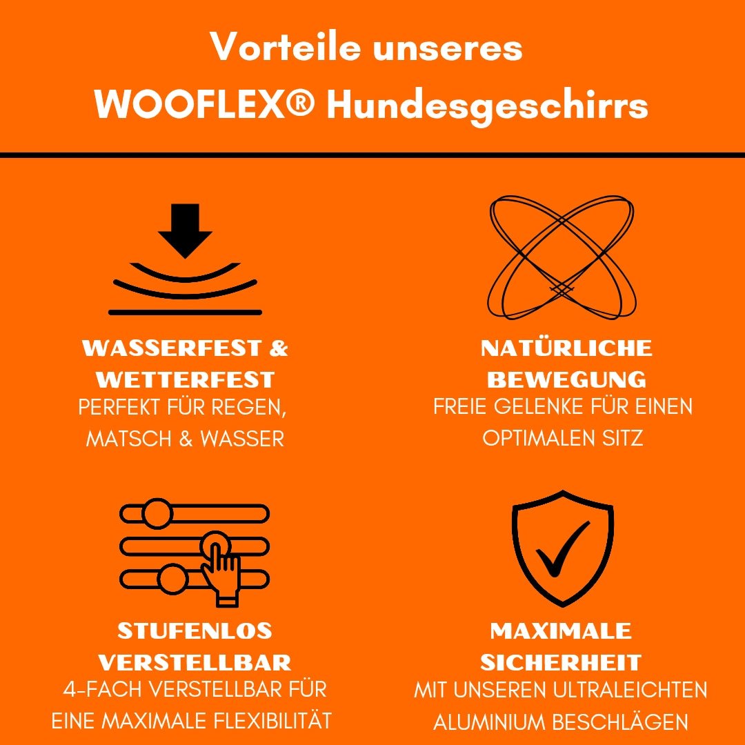 Y - Hundegeschirr WOOFLEX® 4fach - verstellbar mit Griff und Sicherheitsschnallen Sunset Orange - wasserfest - WOOFED.
