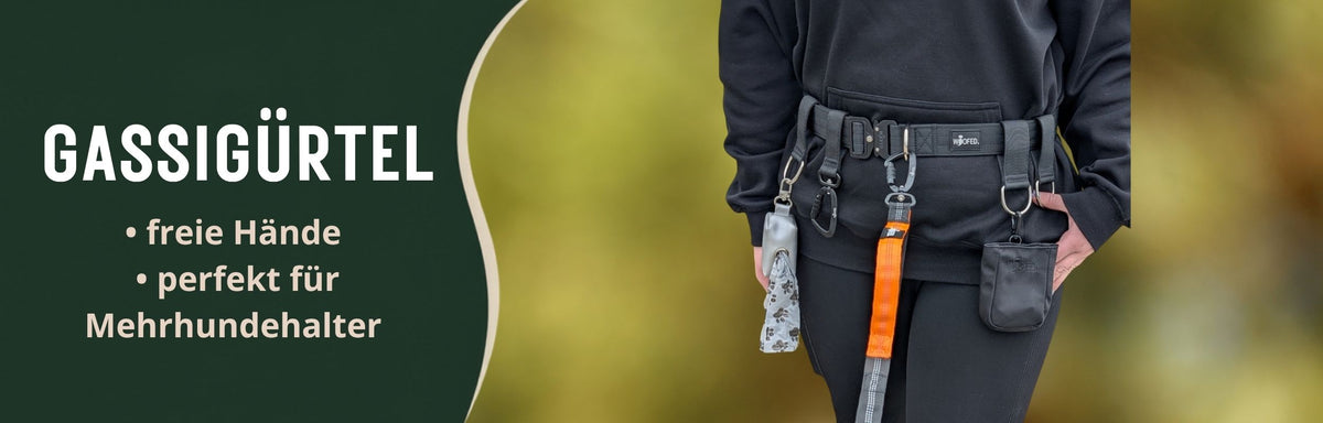 Gassigürtel für Mehrhundehalter und freie Hände - an Frau mit Joggingleine 