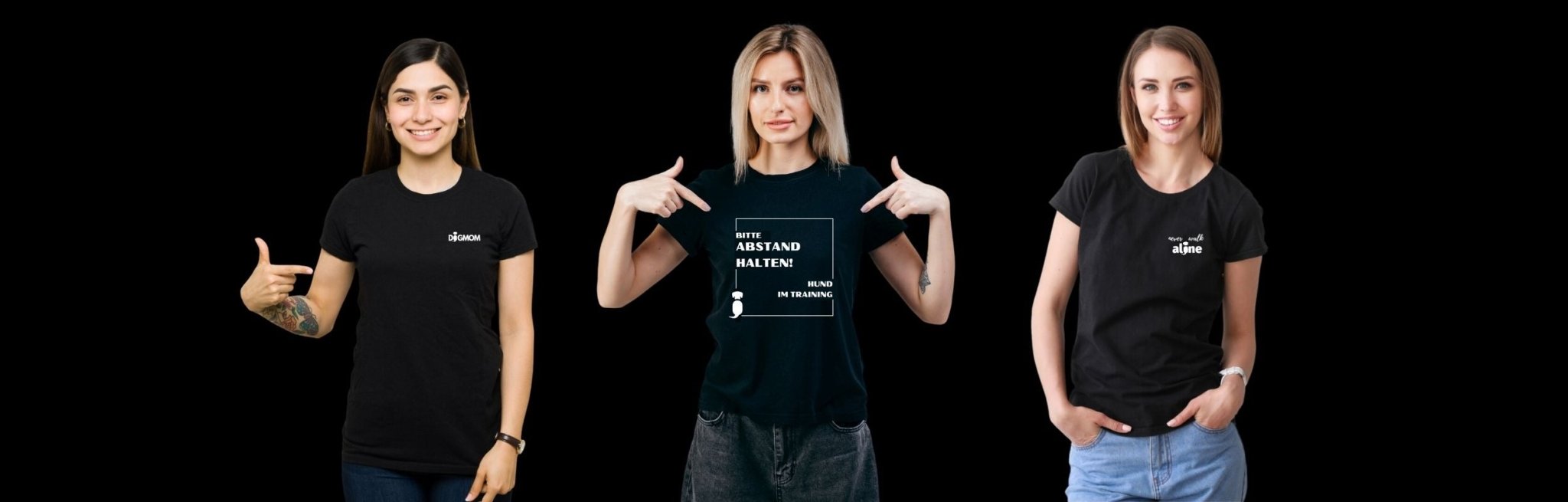 T-Shirts mit Hundemenschen Dogmom, Abstand halten und Never Walk Alone 