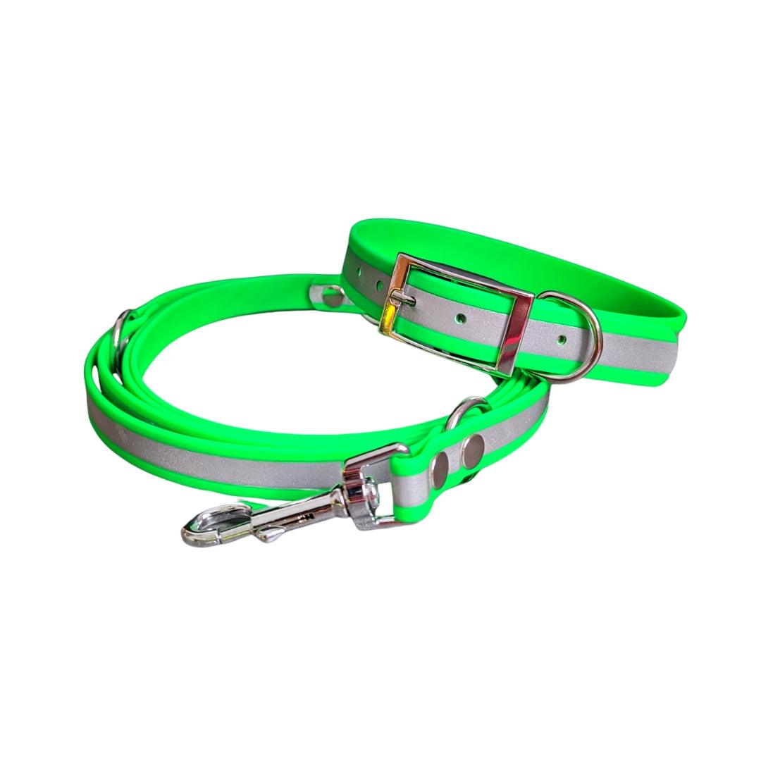 Biothane Reflective Neongrün Halsband-Leinen-Set