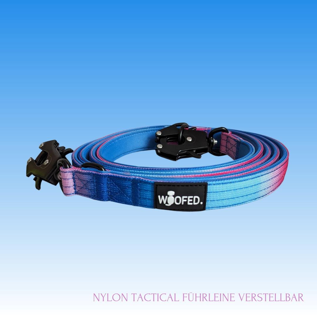 Nylon Tactical Führleine 3-fach verstellbar mit Froschkarabiner aus Aluminium, 250cm lang, Pink Blau 