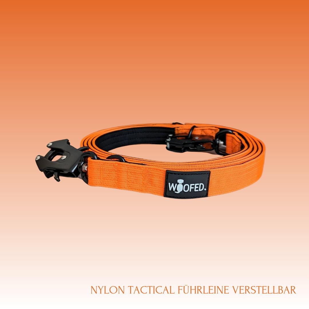 gepolsterte taktische Hundeleine mit Froschkarabiner, 3-fach verstellbar, 250cm Länge in Orange 