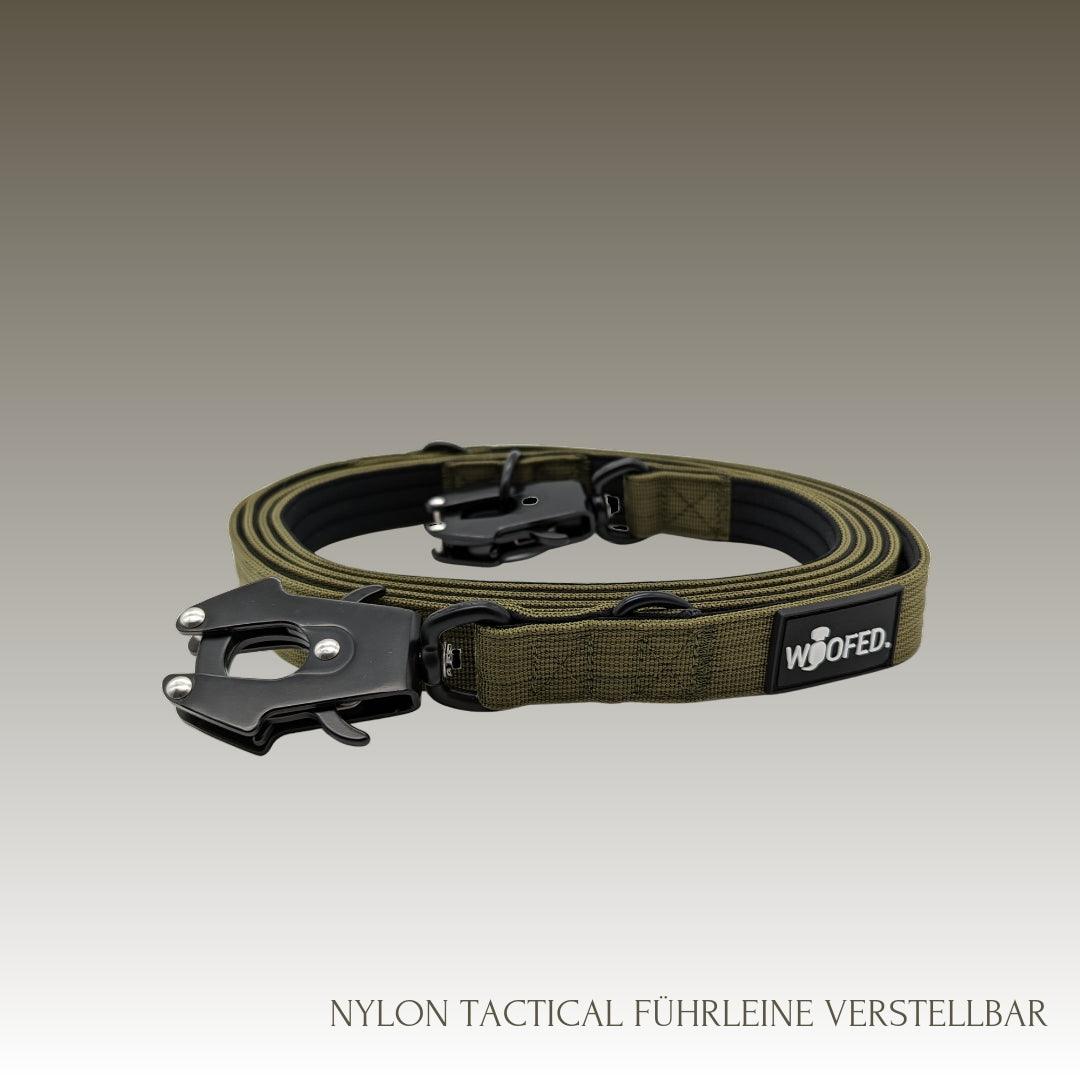 Nylon Tactical Hundeleine verstellbar 250cm in Oliv - gepolstert 