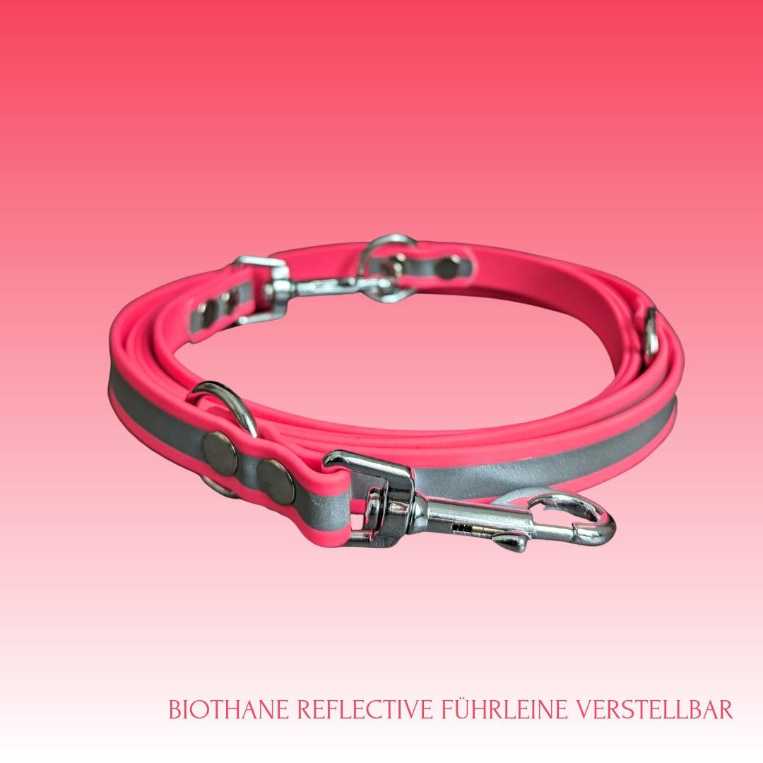 Reflektierendes Biothane Hundeleine - 3-fach verstellbar, 250cm lang - Neonpink 
