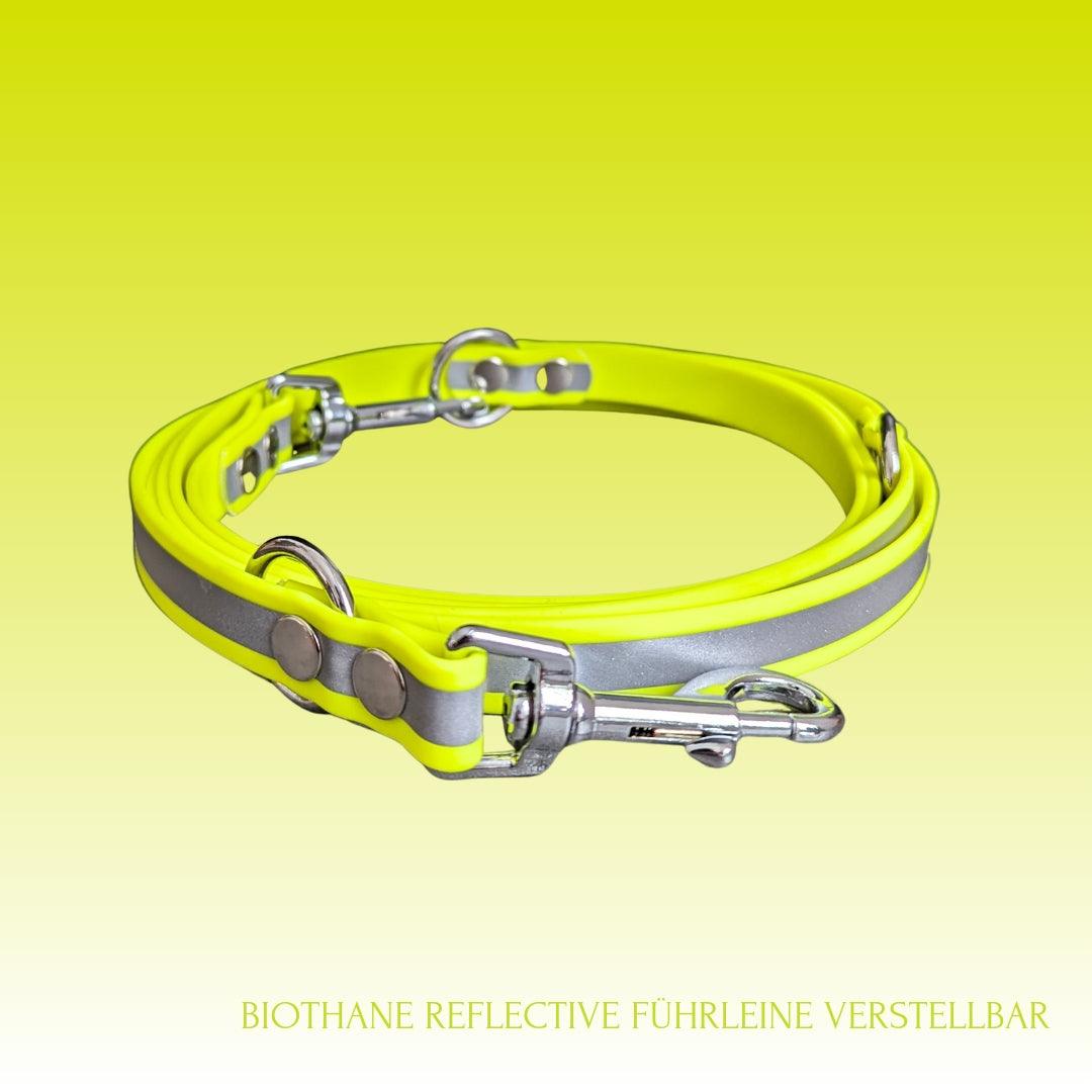 Reflektierendes Biothane Hundeleine - 3-fach verstellbar, 250cm lang - Neongelb