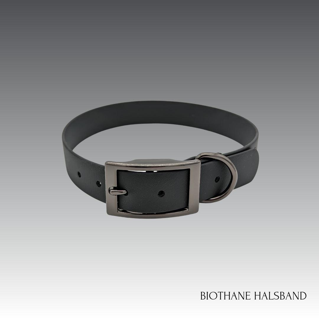 Biothane Halsband in Schwarz, hochwertig verarbeitet, wasserfest und vegan 