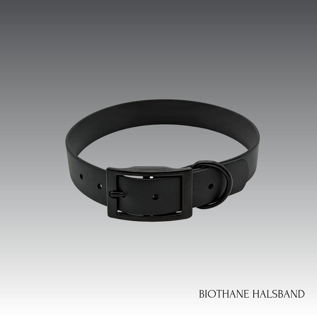 Biothane Halsband in Schwarz, hochwertig verarbeitet, wasserfest und vegan 