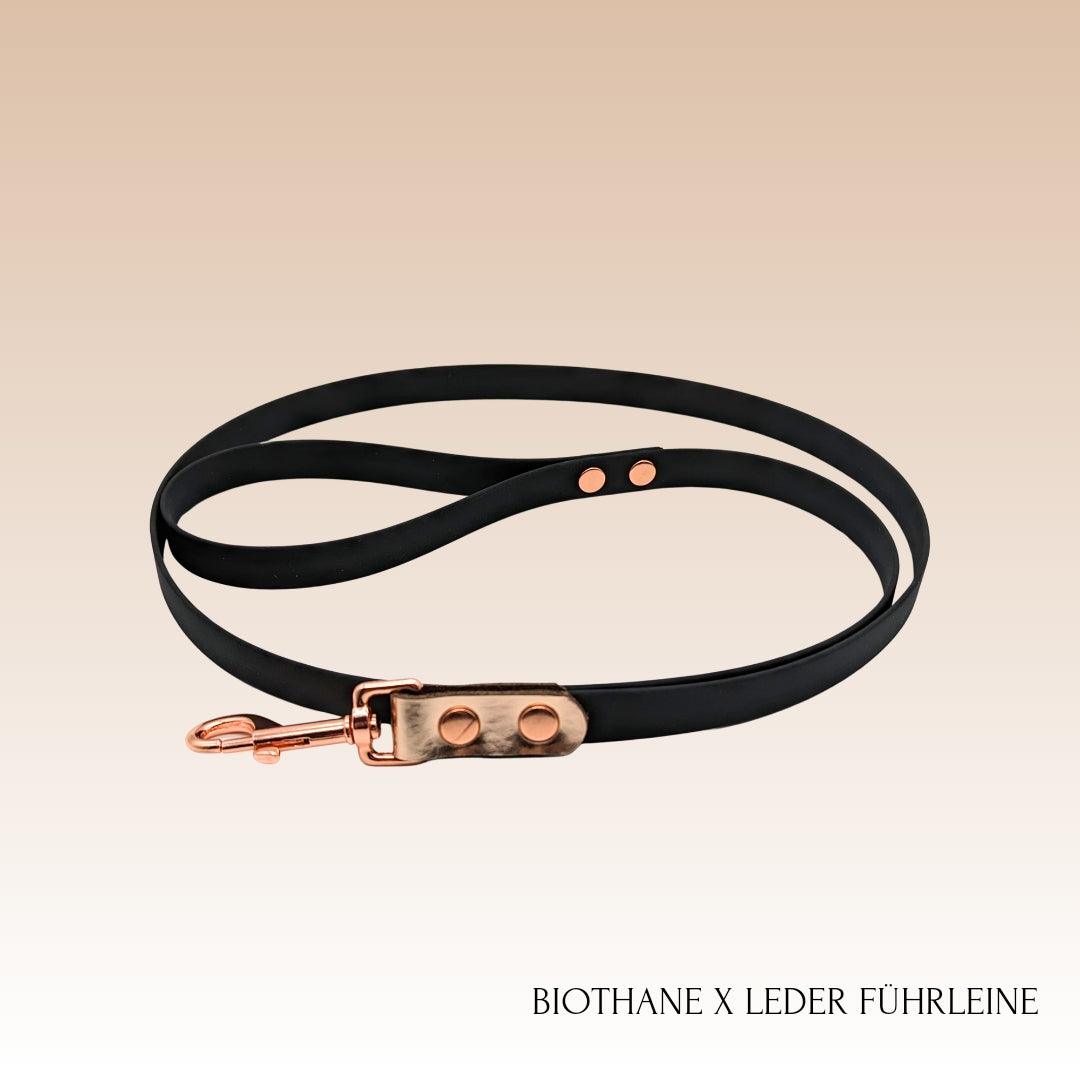 Biothane Hundeleine mit Metallic Leder am Karabiner - passend und edel zum Biothane Metallic Halsband