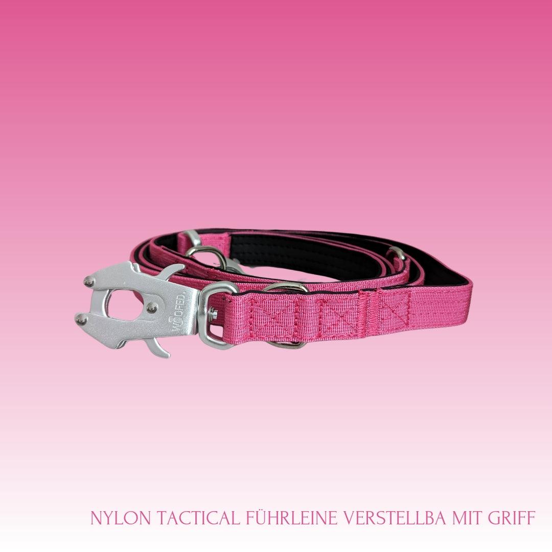 Nylon Hundeleine 200cm 3-fach verstellbar, mit praktischem Haltegriff und Froschkarabiner aus Aluminium in Pink