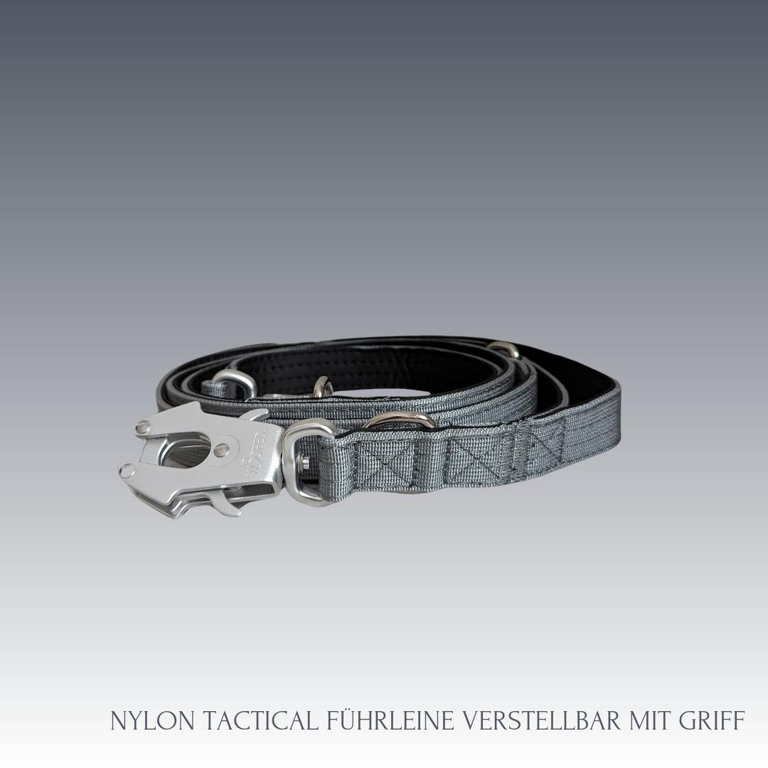 Nylon Hundeleine 200cm 3-fach verstellbar, mit praktischem Haltegriff und Froschkarabiner aus Aluminium in Silber Grau 