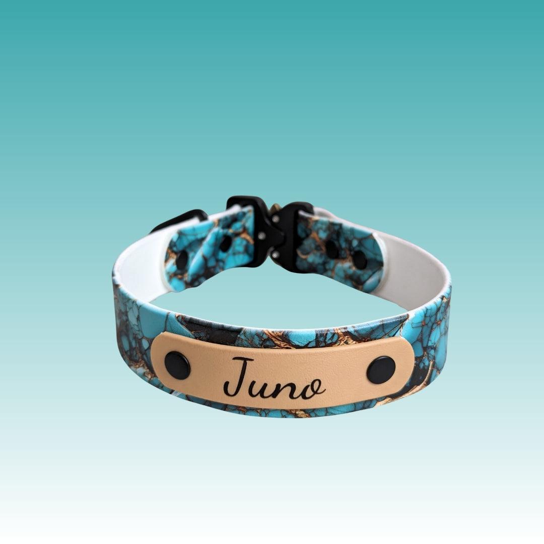 UV Biothane Halsband-Leinen-Set Marble Turquoise
