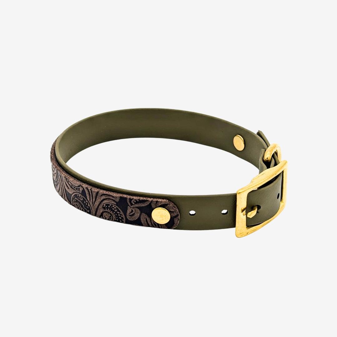 Floral Biothane Halsband RUSTIC OLIVE - WOOFED.