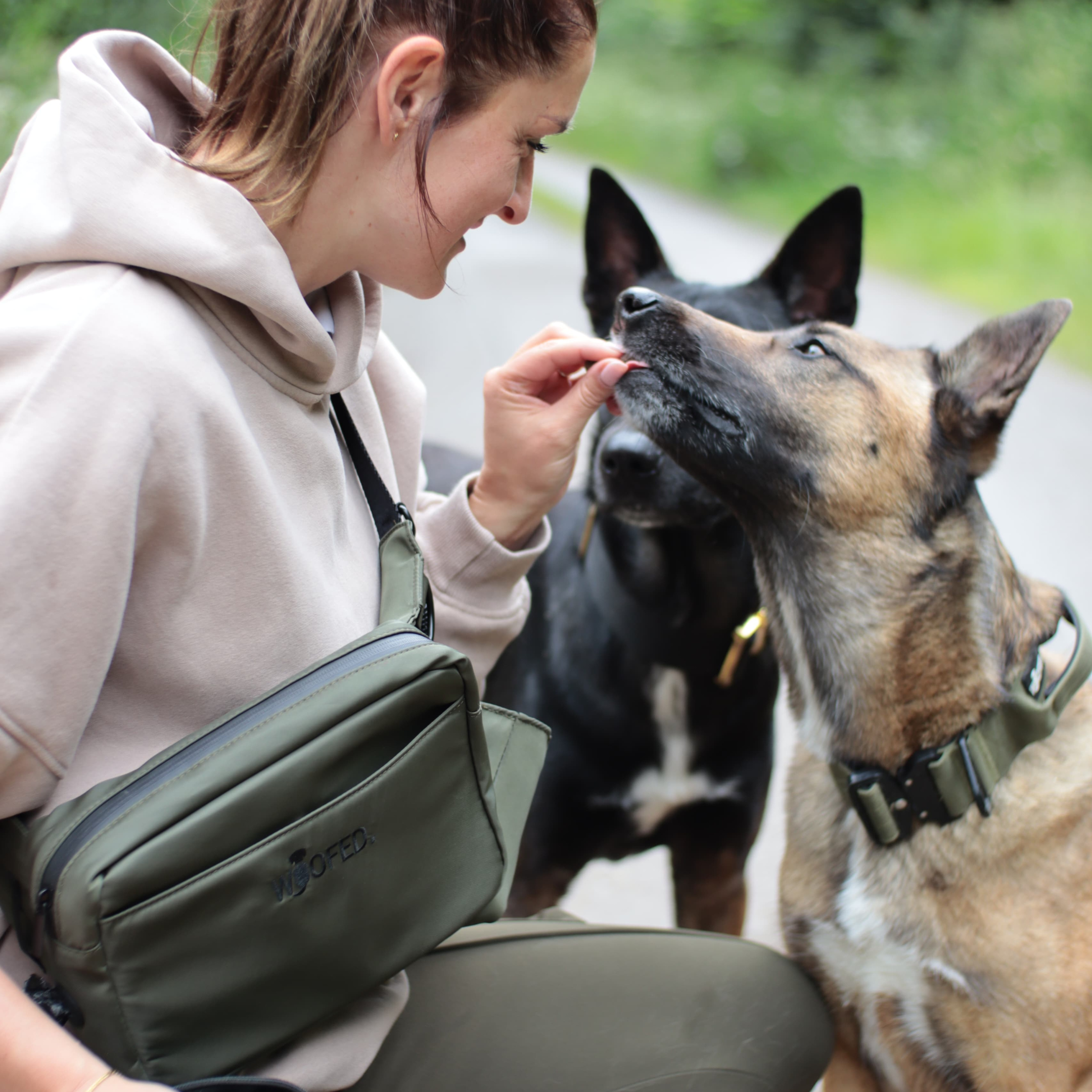 Multifunktionale Gassitasche - 2 in 1 Bauchtasche & Schultertasche für Hundehalter:innen Oliv