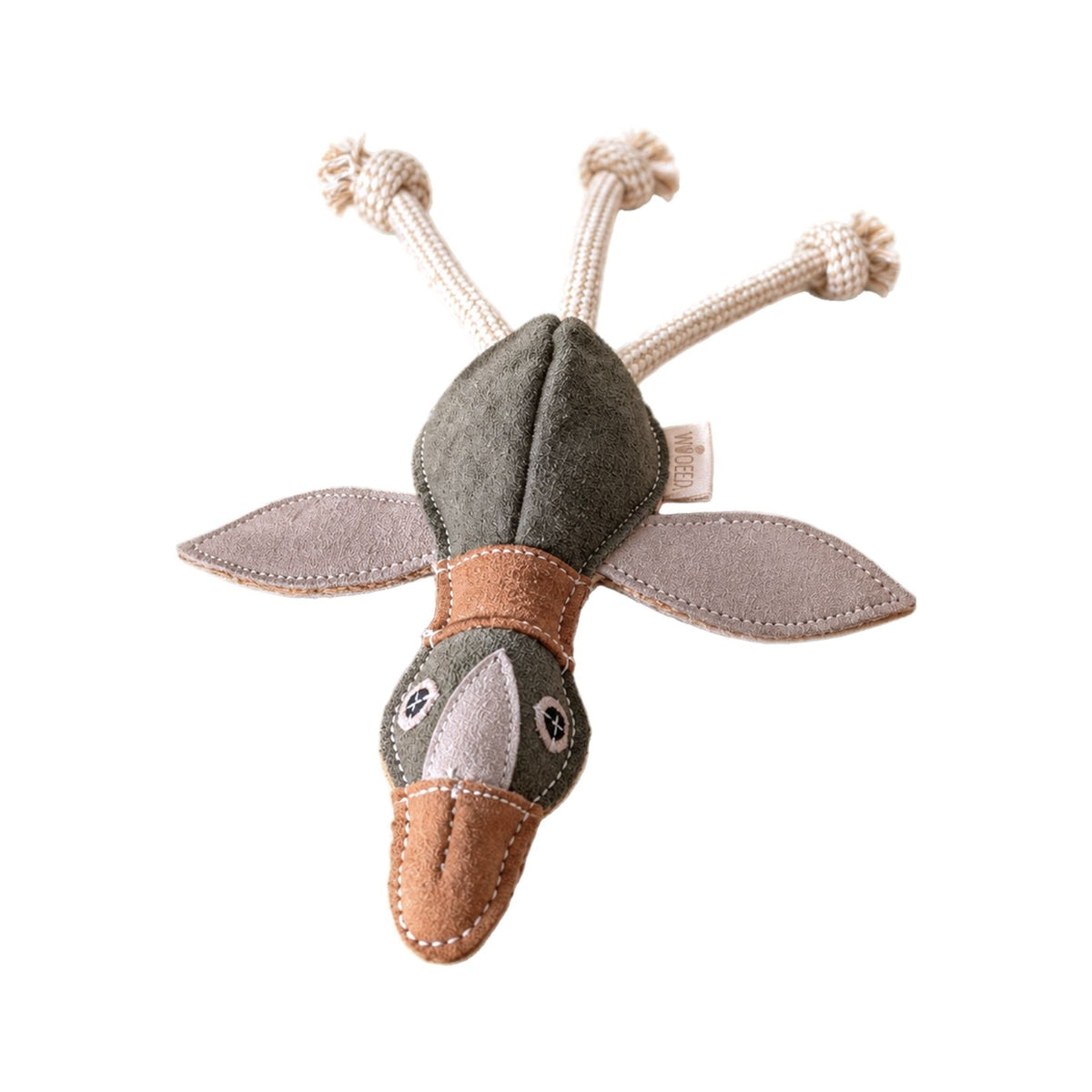 Unsere ente Ella für Hunde in Naturfarben aus Leder ohne Quietscher gefüllt mit Kokosfasern in Braun, Beige, Oliv 