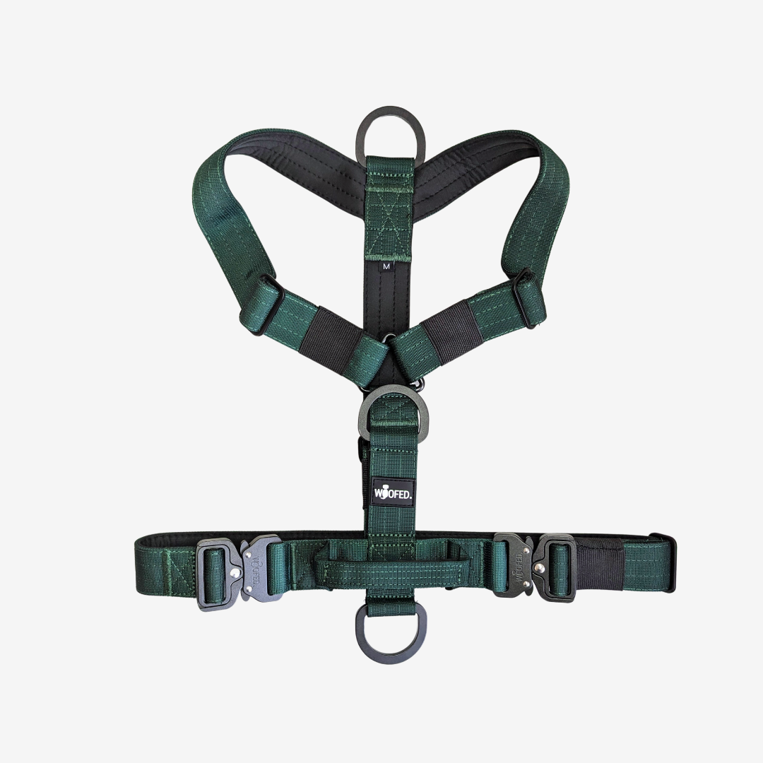 Y-Hundegeschirr 4fach-verstellbar mit Griff und Sicherheitsschnallen DARK GREEN - ultraleicht