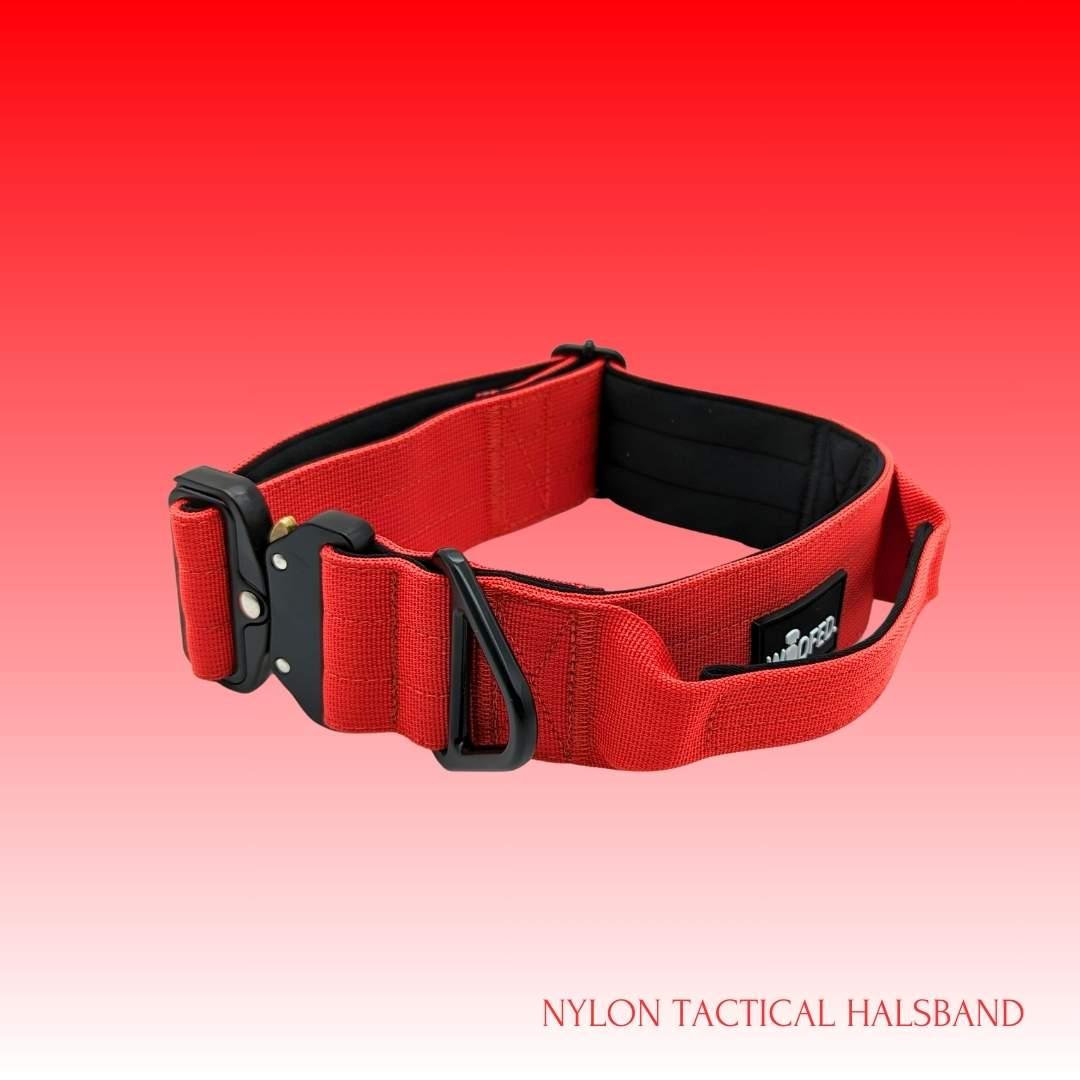 Taktisches Hundehalsband in Rot, gepolstert mit Griff in 4cm und 5cm Breite 