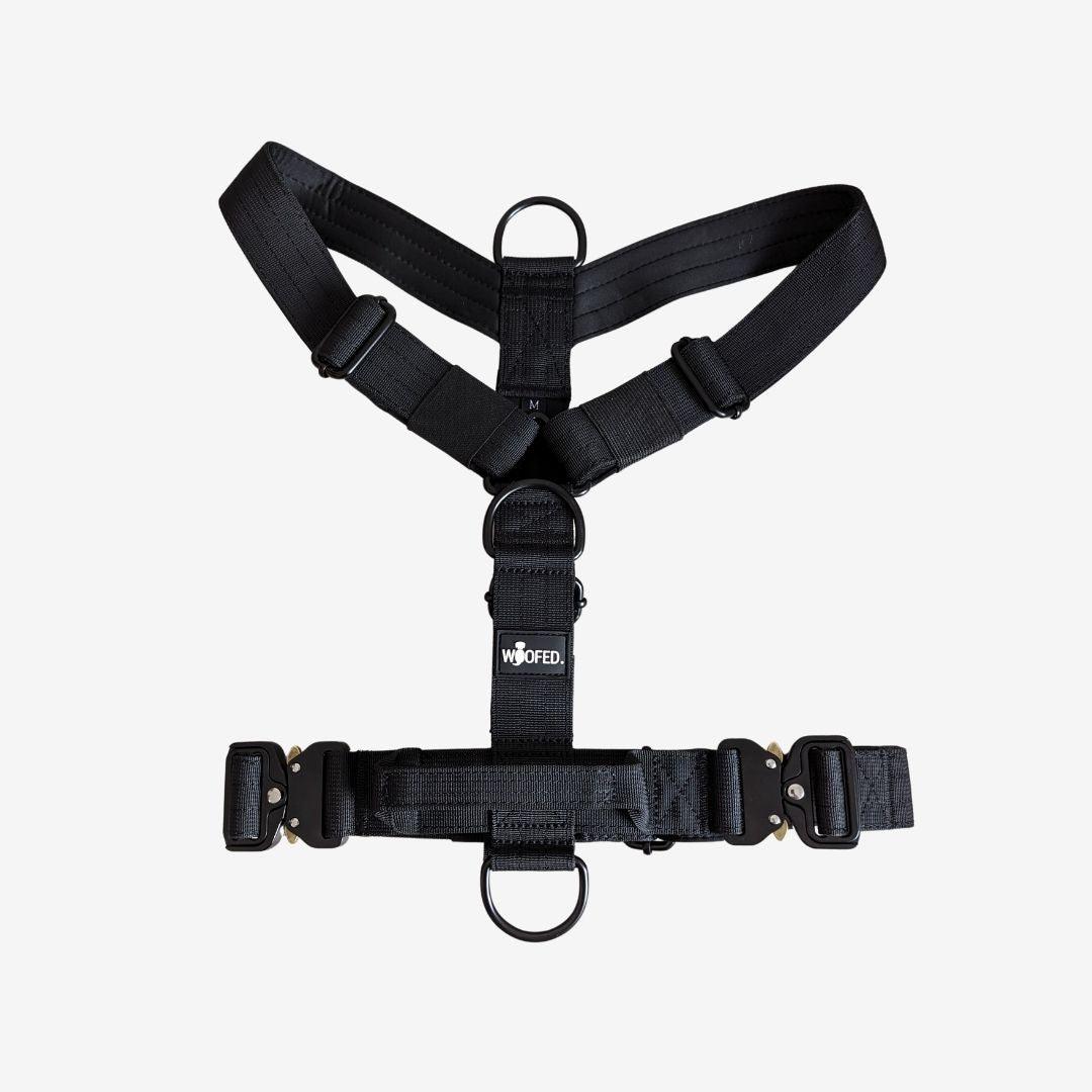 Y-Hundegeschirr 4fach-verstellbar mit Griff und Sicherheitsschnallen DEEP BLACK - WOOFED.